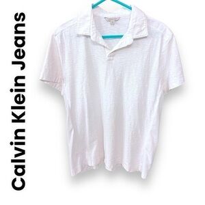 Calvin Klein Jeans Men’s 100%Cotton polo Tshirt, white, short sleeve, size L